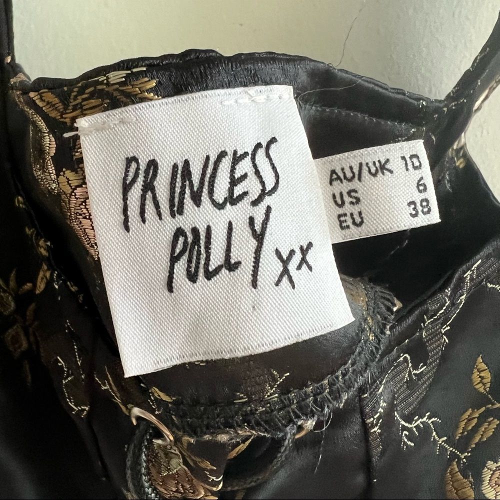 Princess Polly Black Floral Embroidered Lace Up Corset Crop Top Size 6 - Picture 5 of 6